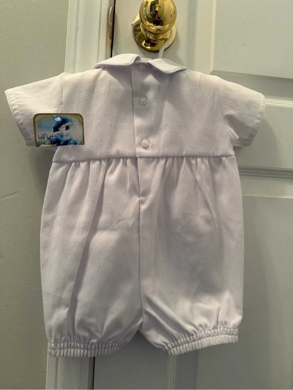 Will’Beth infant boys white romper, size 3-6 months NWT